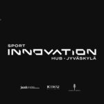 Sport Innovation Hub Jyväskylän logo valkoinena mustalla taustalla. Mukana myös hanketoimijoiden logot ja EU-rahoituslogo